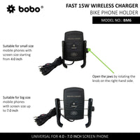 BOBO BM6 Jaw-Grip Mobile Phone Holder Mount with Fast 15W Wireless Charger