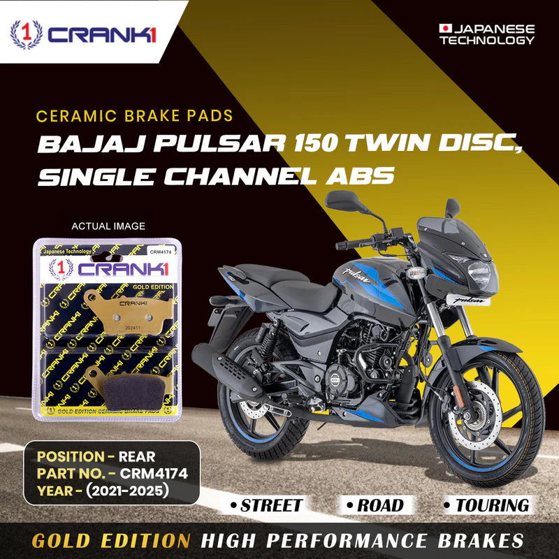 Ceramic Brake Pads For Bajaj Pulsar 150 Twin Disc, Single Channel ABS (2021-2025) - Rear - CRM4174 - 1 Set