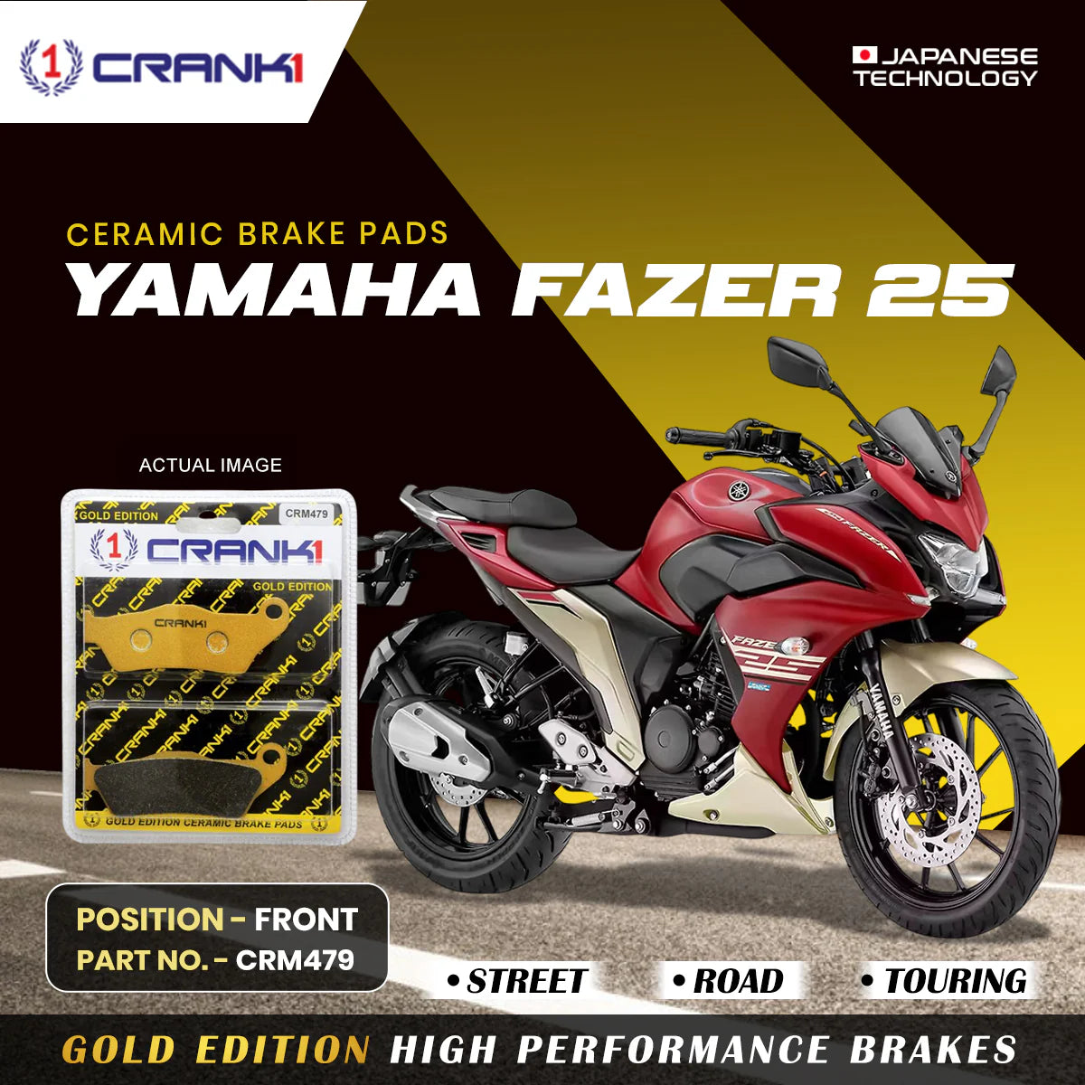 Ceramic Brake Pads For Yamaha Fazer 25 - Front - CRM479 - 1 Set