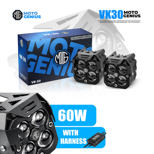 VK30 60W 4 LED High Power with Harness Motorcycle Spotlight with Switch, Dual Beam High/Low (White & Yellow)