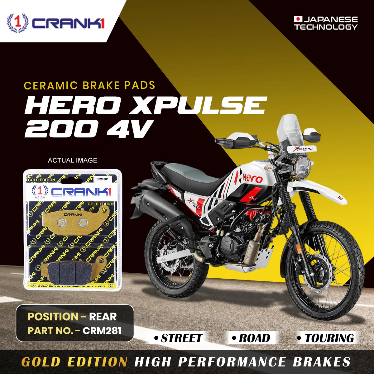 Ceramic Brake Pads For Hero Xpulse 200 4V - Rear - CRM281 - 1 Set