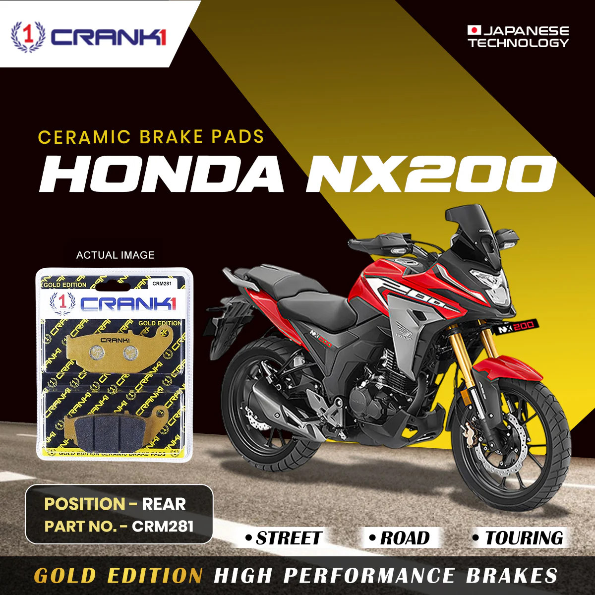 Ceramic Brake Pads For Honda NX200 - Rear - CRM281 - 1 Set