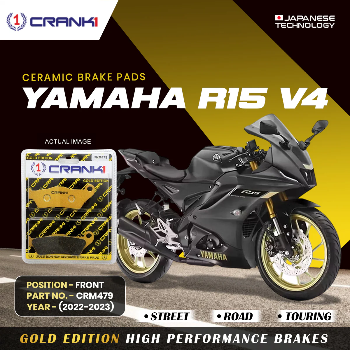 Ceramic Brake Pads For Yamaha R15 V4 (2022-2025) - Front - CRM479 - 1 Set