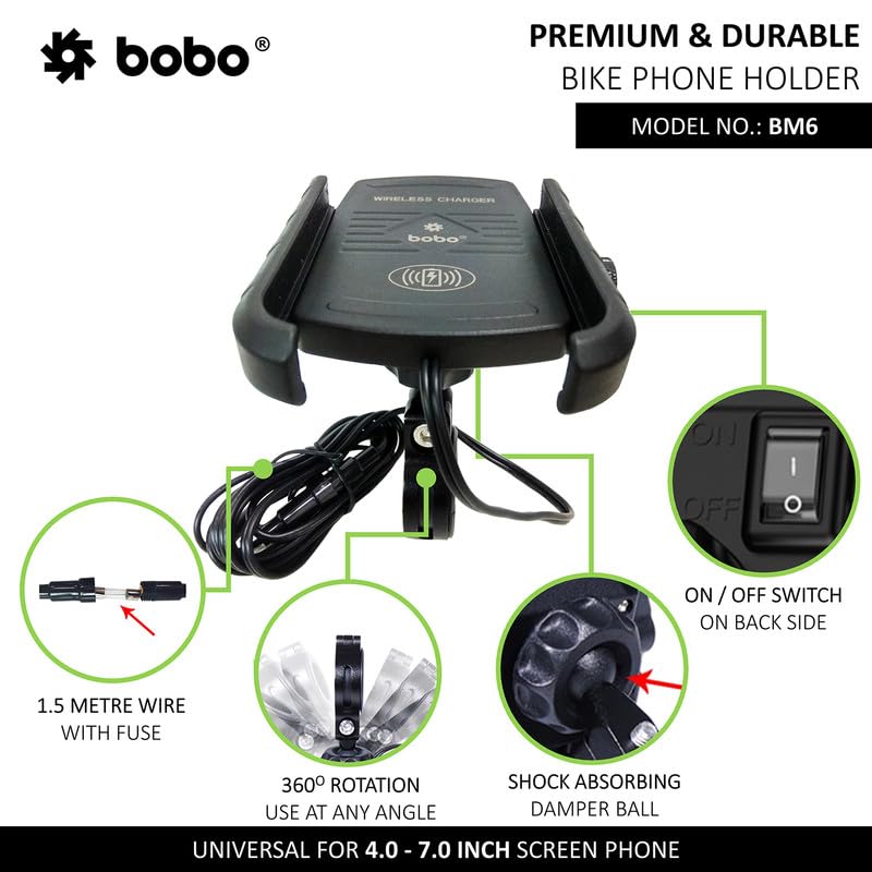 BOBO BM6 Jaw-Grip Mobile Phone Holder Mount with Fast 15W Wireless Charger