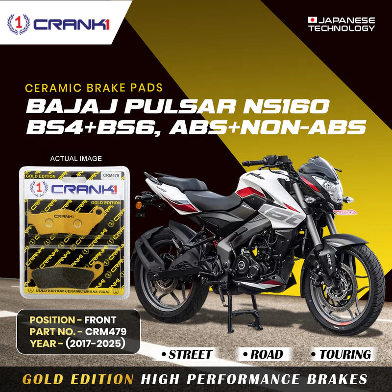 Ceramic Brake Pads For Bajaj Pulsar NS-160 BS4+BS6,ABS+NON-ABS (2017-2025) - Front - CRM479 - 1 Set