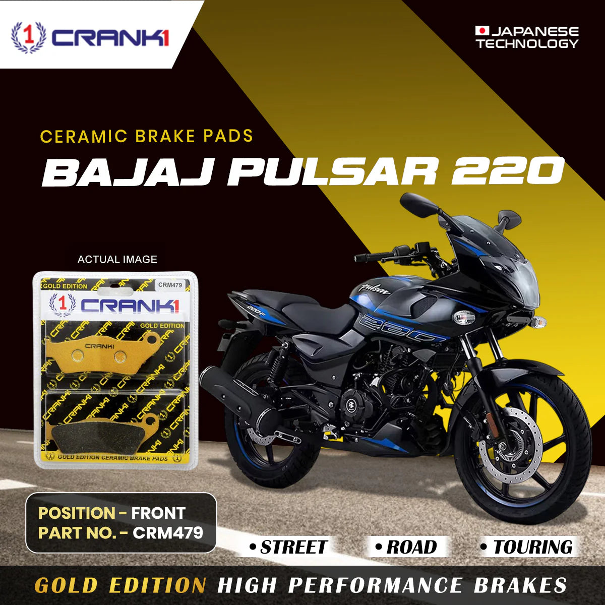 Ceramic Brake Pads For Bajaj Pulsar 220 - Front - CRM479 - 1 Set