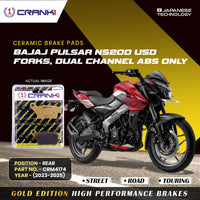 Ceramic Brake Pads For Bajaj Pulsar NS-200 USD Forks, Dual Channel ABS Only (2023-2025) - Rear - CRM4174 - 1 Set