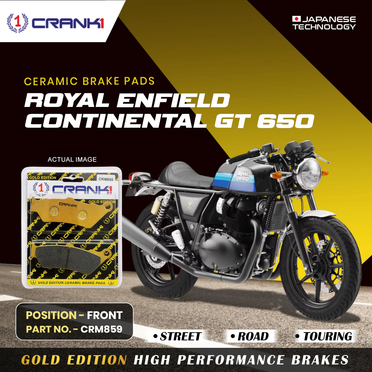 Ceramic Brake Pads For Royal Enfield Continental GT 650 - Front - CRM859 - 1 Set