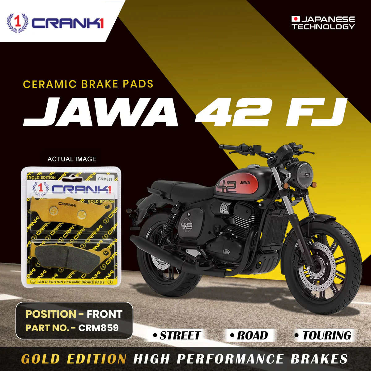 Ceramic Brake Pads For Jawa 42 FJ - Front - CRM859 - 1 Set