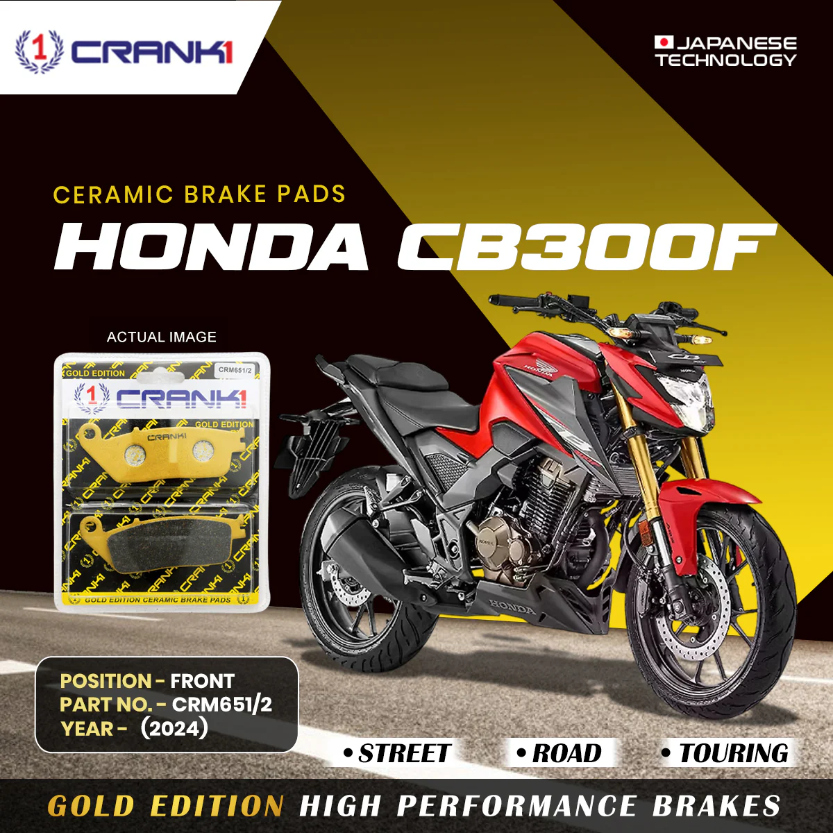 Ceramic Brake Pads For Honda CB300F (2024) - Front - CRM651/2 - 1 Set
