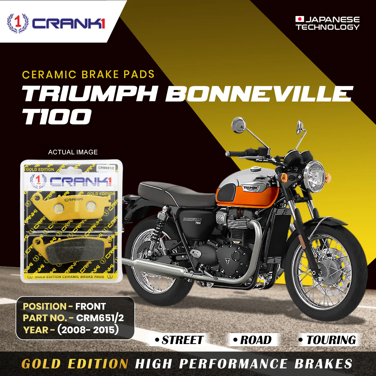 Ceramic Brake Pads For Triumph Bonneville T100 (2008-2015) - Front - CRM651/2 - 1 Set