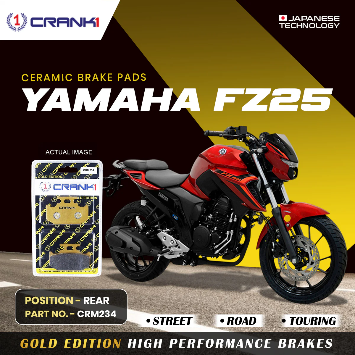Ceramic Brake Pads For Yamaha FZ25 - Rear - CRM234 - 1 Set