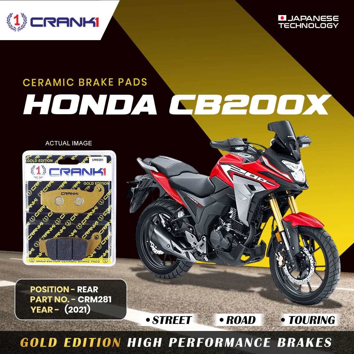 Ceramic Brake Pads For Honda CB200X (2021) - Rear - CRM281 - 1 Set