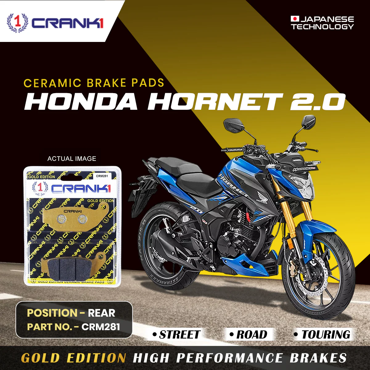 Ceramic Brake Pads For Honda Hornet 2.0 - Rear - CRM281 - 1 Set