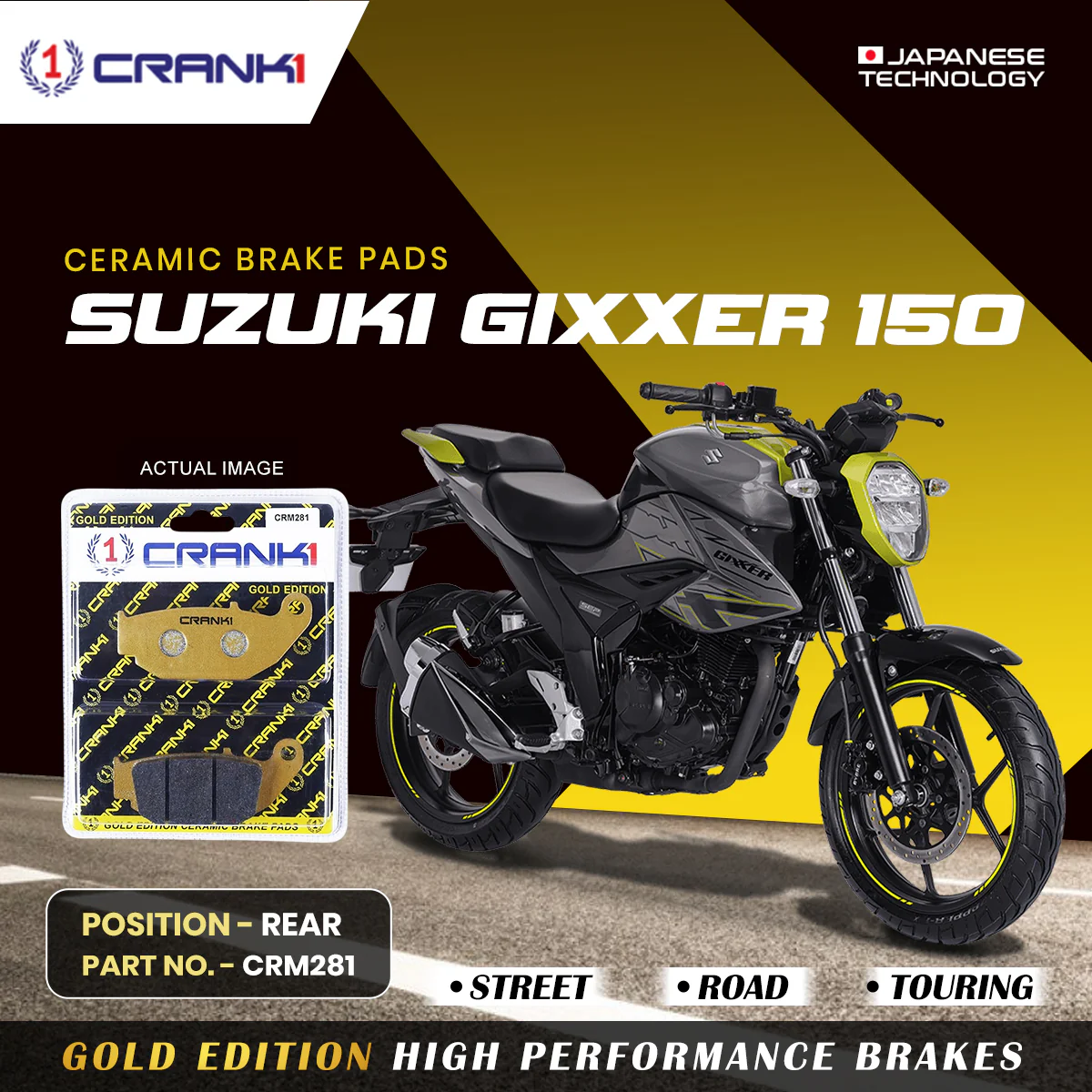 Ceramic Brake Pads For Suzuki Gixxer 150 - Rear - CRM281 - 1 Set