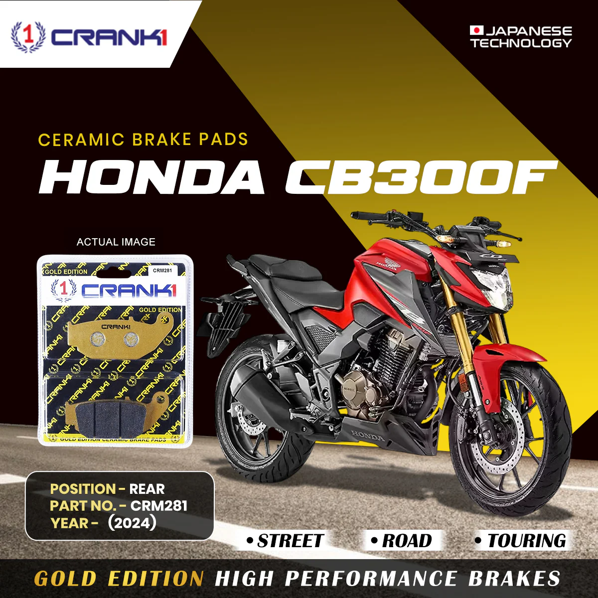 Ceramic Brake Pads For Honda CB300F (2024) - Rear - CRM281 - 1 Set