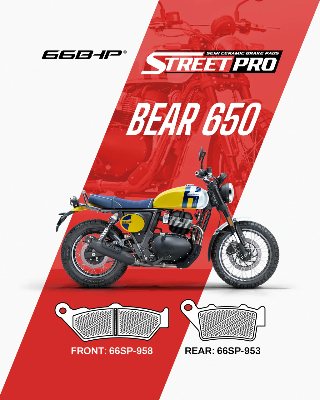 66SP-958 Royal Enfield Bear 650 Street Pro Semi Ceramic Front Brake Pads