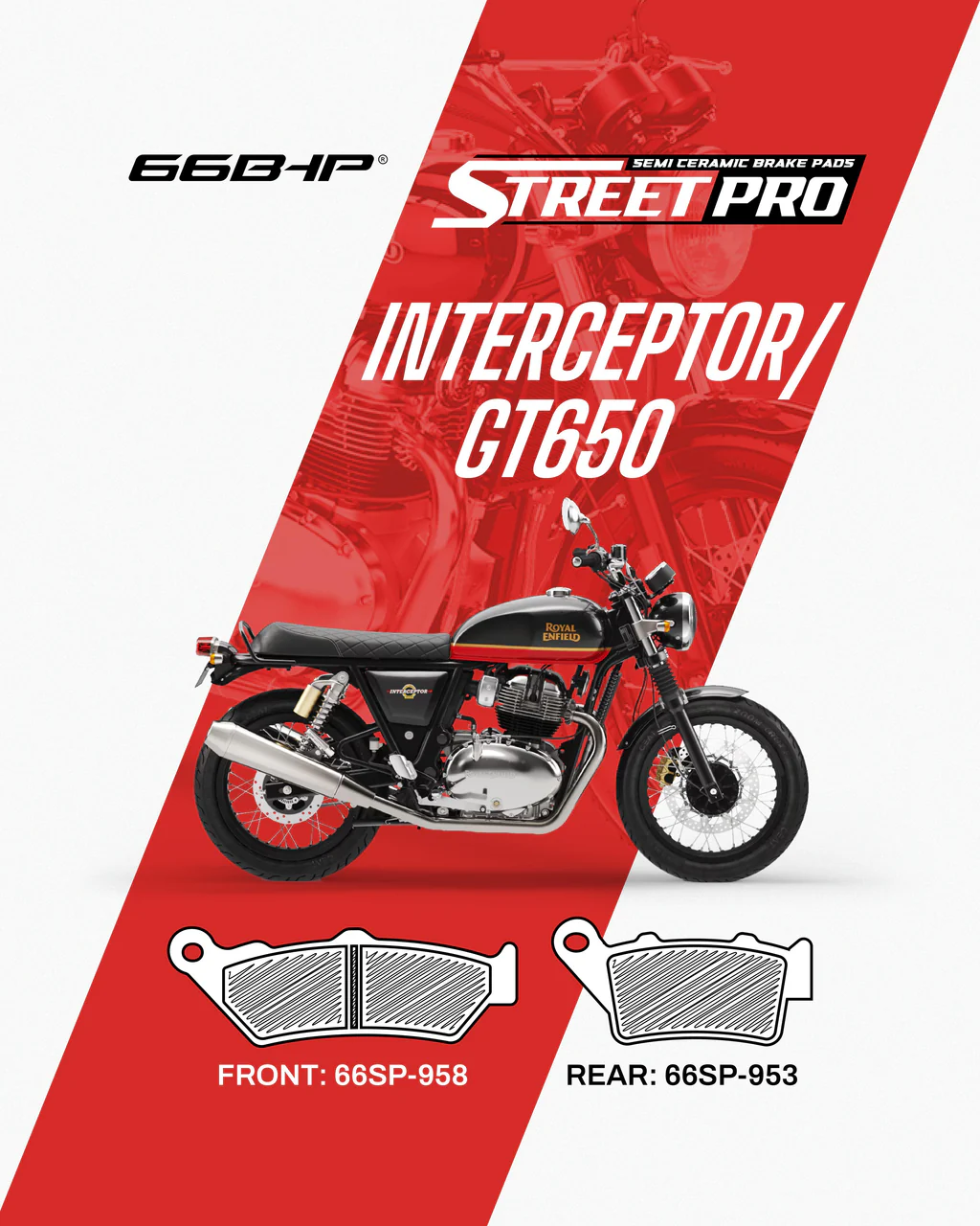 66SP-958 Royal Enfield GT / Interceptor 650 Street Pro Semi Ceramic Front Brake Pads